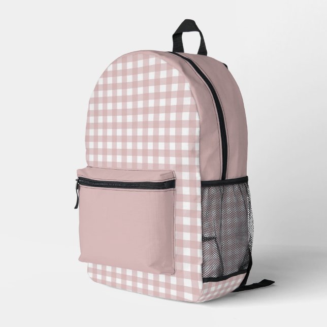 Elegant Muted Pink Plaid Pattern Printed Backpack (Back Corner Right)