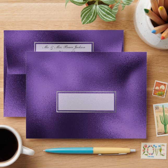 Elegant Muted Purple and Silver Foil Look Envelope (Desk)