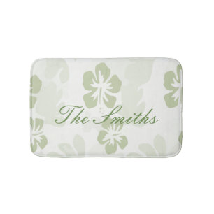 Elegant Muted Sage Hibiscus Pattern Bath Mat