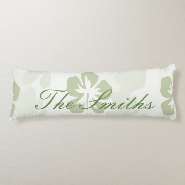 Elegant Muted Sage Hibiscus Pattern Body Cushion (Front)