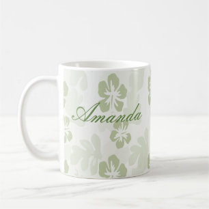 Elegant Muted Sage Hibiscus Pattern Coffee Mug