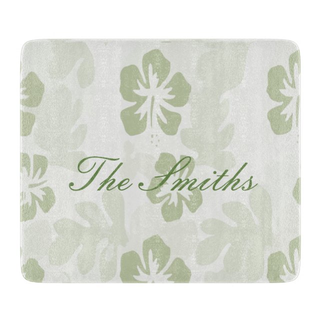Elegant Muted Sage Hibiscus Pattern  Cutting Board (Front)