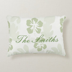 Elegant Muted Sage Hibiscus Pattern Decorative Cushion
