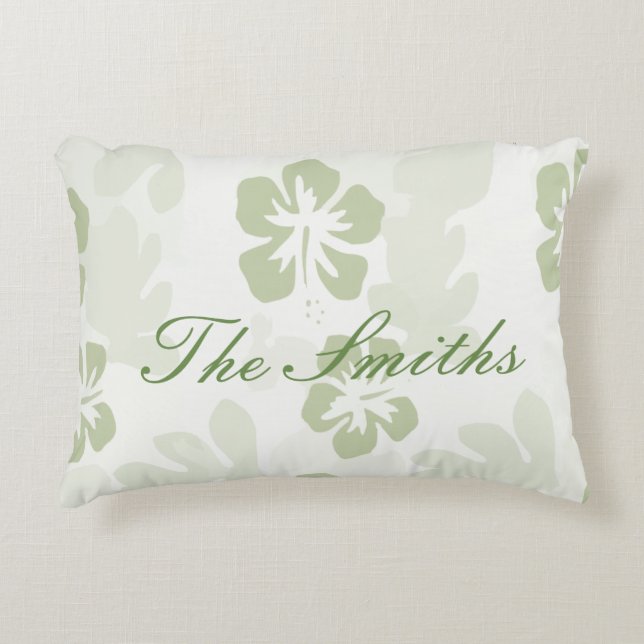 Elegant Muted Sage Hibiscus Pattern  Decorative Cushion (Front)