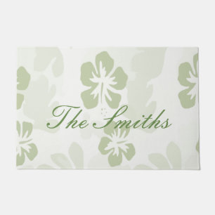 Elegant Muted Sage Hibiscus Pattern Doormat