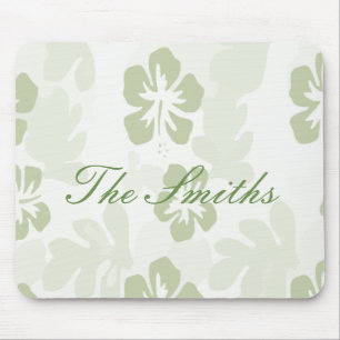 Elegant Muted Sage Hibiscus Pattern  Mouse Mat