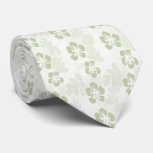 Elegant Muted Sage Hibiscus Pattern Tie