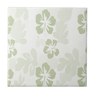 Elegant Muted Sage Hibiscus Pattern Tile