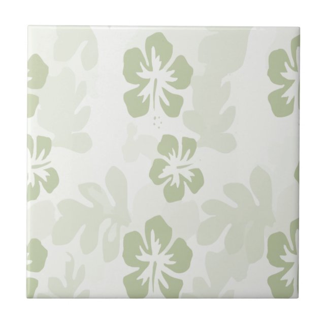Elegant Muted Sage Hibiscus Pattern  Tile (Front)