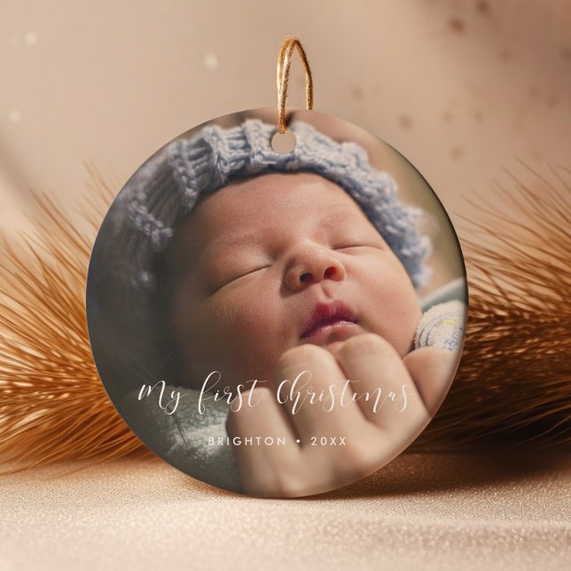 Elegant My First Christmas baby photo Ceramic Tree Decoration (Creator Uploaded)