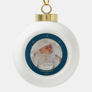 Elegant My First Christmas Baby's Photo  Ceramic Ball Christmas Ornament