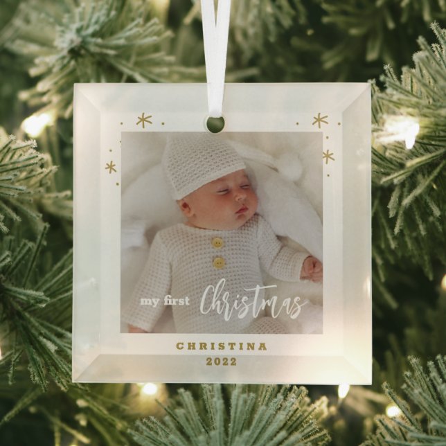 Elegant My First Christmas Baby's Photo  Glass Tree Decoration (Insitu)