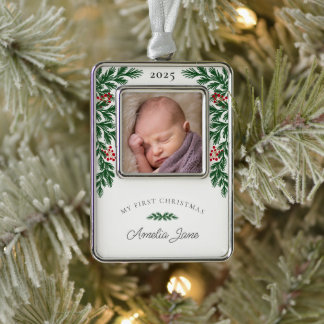 Elegant My First Christmas Photo Silver Plated Framed Ornament