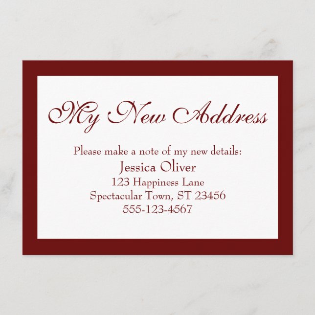 Elegant My New Address Bordered Burgundy & White Enclosure Card (Front)