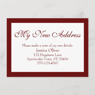 Elegant My New Address Bordered Burgundy & White Enclosure Card