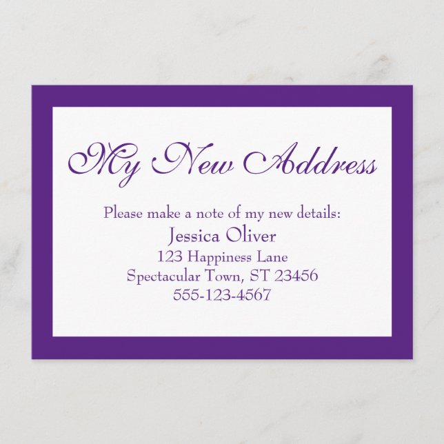 Elegant My New Address Bordered Purple & White Enclosure Card (Front)