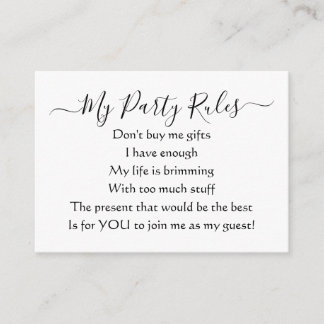Elegant My Party No Gifts Poem Enclosure Card