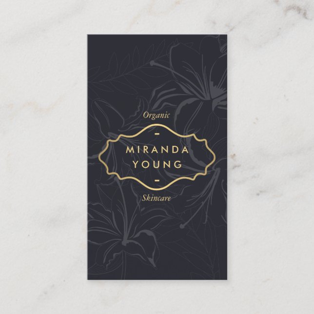 Elegant Mystic Floral Pattern Grey Business Card (Front)
