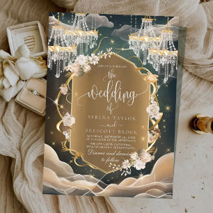 Elegant Mystic Opulent Crystals and Floral Wedding Invitation