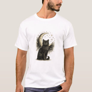 Elegant Mystical Black Cat Celestial Artwork T-Shirt