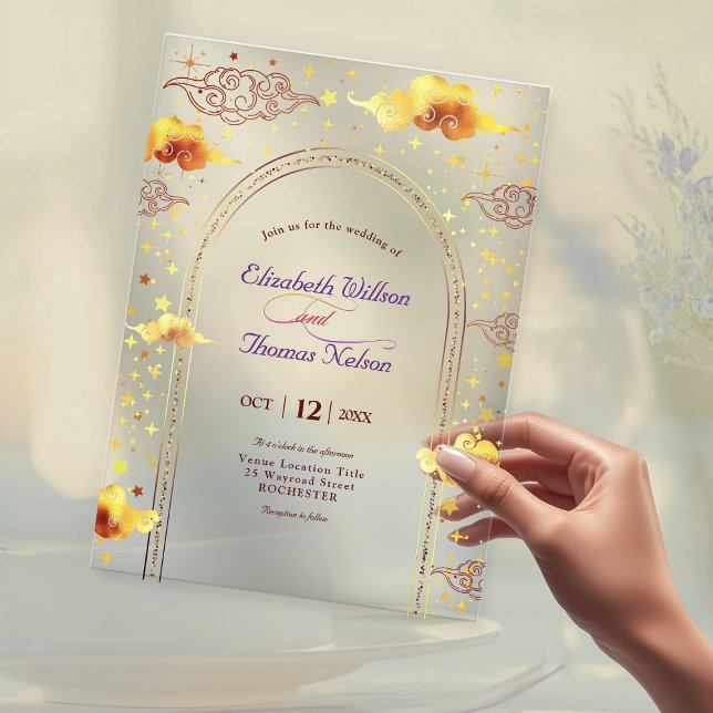 Elegant mystical celestial wedding  acrylic invitations (Creator Uploaded)