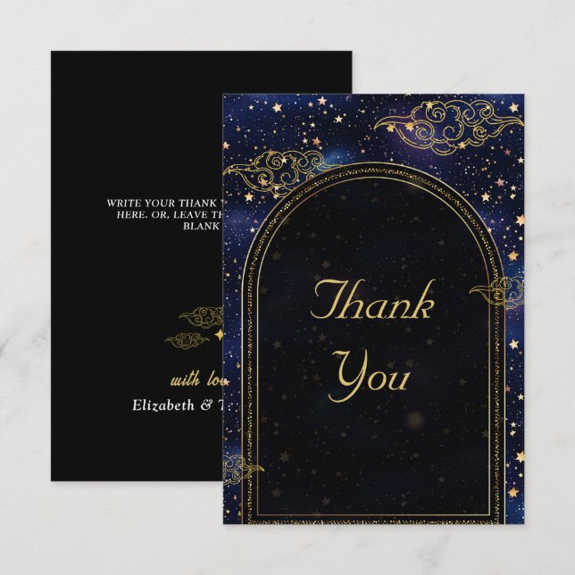 Elegant mystical celestial wedding thank you card (Front/Back)