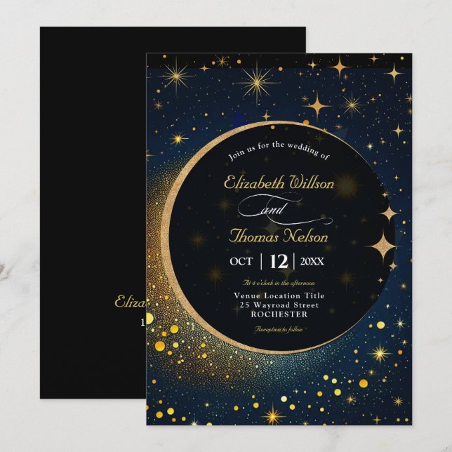Elegant mystical moon celestial wedding invitation (Front/Back)