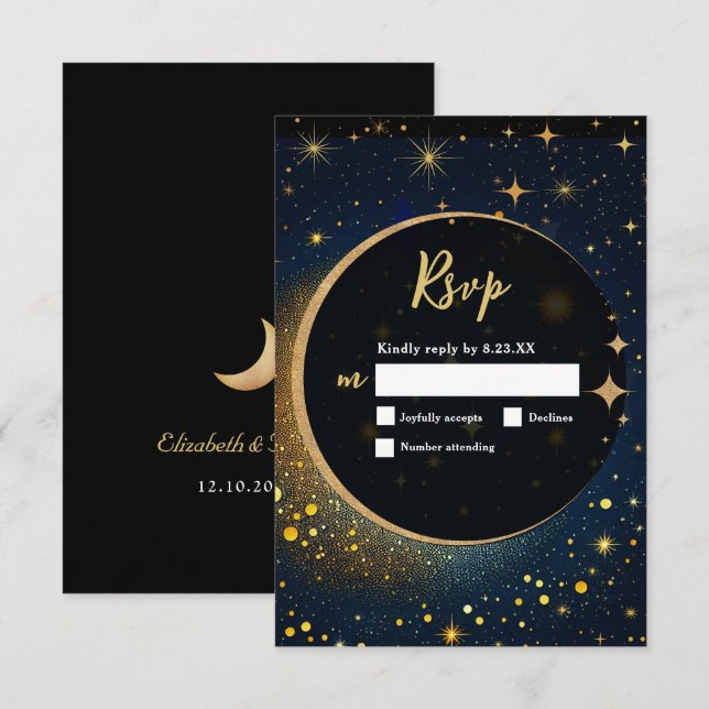 Elegant mystical moon celestial wedding RSVP card (Front/Back)