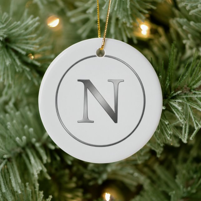 Elegant 'N' Monogram Noel Silver Line Border  Ceramic Tree Decoration (Tree)