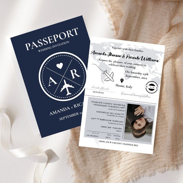 Elegant Naby BluePassport Photo Wedding Invitation (Creator Uploaded)