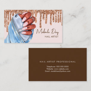Elegant Nail Artist Designer Salon Faux Glitter Business Card