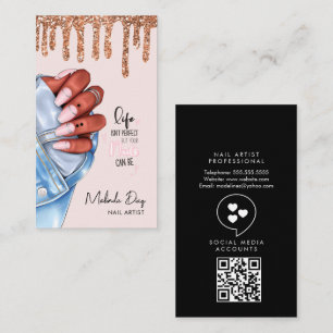 Elegant Nail Artist Designer Salon Glitter Pink Business Card
