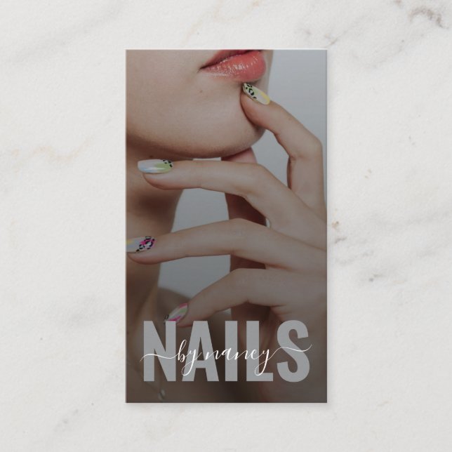 Elegant Nail Artist Photo Monogram Qr Code  Business Card (Front)