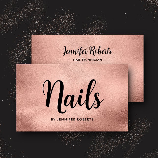 Elegant Nail Salon Rose Gold Script Typography Business Card (Creator Uploaded)