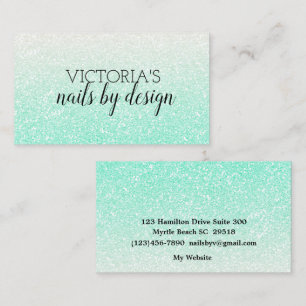 Elegant Nail Tech Mint Green Glitter Business Card
