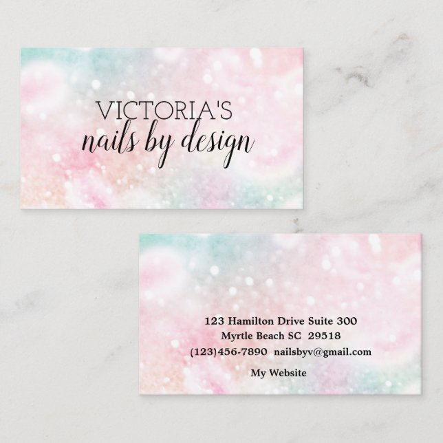 Elegant Nail Tech Pastels Glitter Business Card (Front/Back)