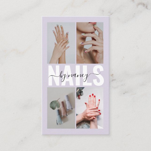 Elegant Nail Technician Photo Collage Qr Code  Business Card (Front)