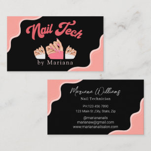 elegant nails artist tech black pink stylish business card