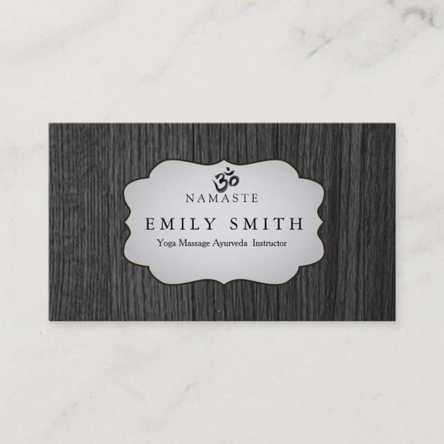 Elegant  Namaste Yoga Dark Wood Background Business Card (Front)