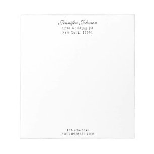 Elegant Name & Address Black Modern Script Notepad