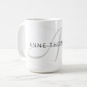 elegant name and initial (monogram) white 15 oz coffee mug