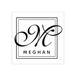 Elegant Name and Monogram Frame  Rubber Stamp