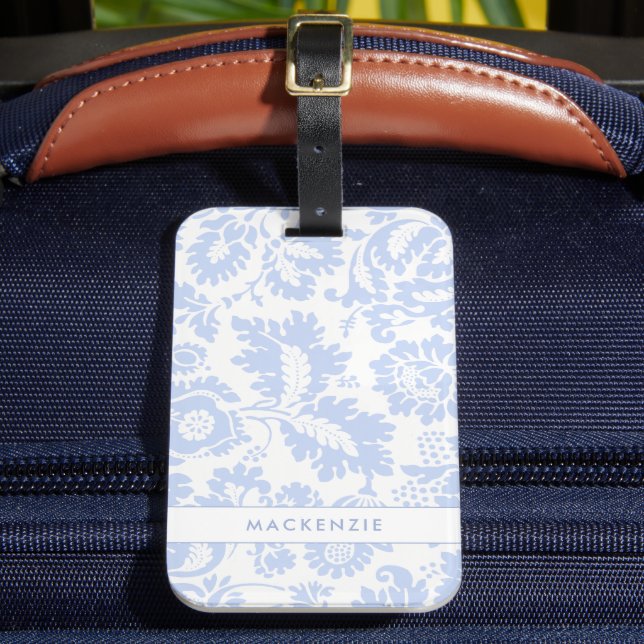 Elegant Name Blue Floral Botanical Luggage Tag (Front Insitu 2)