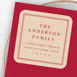 Elegant name border Kraft look return address Square Sticker
