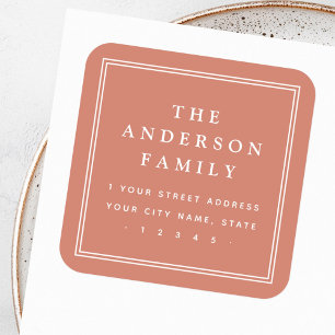 Elegant name border terracotta return address square sticker