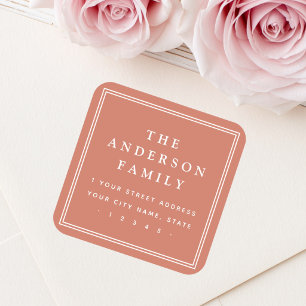 Elegant name border terracotta return address square sticker