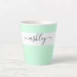 Elegant Name in Script Typography Mint Green Latte Mug<br><div class="desc">Personalized latte mug with elegant script typography and minimalist design. The template is set up for you to add your name in black and white. A modern, simple and trendy design in pretty mint green or, if you prefer, you can change the background color. (message me if you need assistance)....</div>