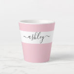Elegant Name in Script Typography Pink Latte Mug<br><div class="desc">Personalized latte mug with elegant script typography and minimalist design. The template is set up for you to add your name in black and white. A modern,  simple and trendy design in girly pink or,  if you prefer,  you can change the background color. (message me if you need assistance).</div>