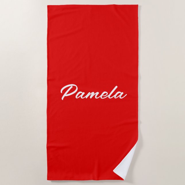 Elegant Name Minimalist Classical Warm Red Beach Towel (Front)