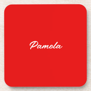Elegant Name Minimalist Classical Warm Red Coaster